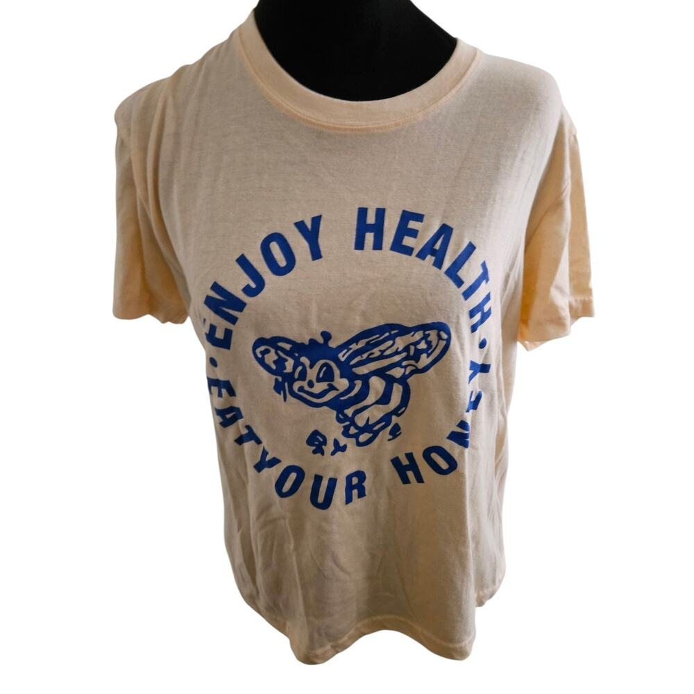 Enjoy Health Eat Your Honey Bee Vintage Graphic T-Shirt Harry Styles Pop Cream S